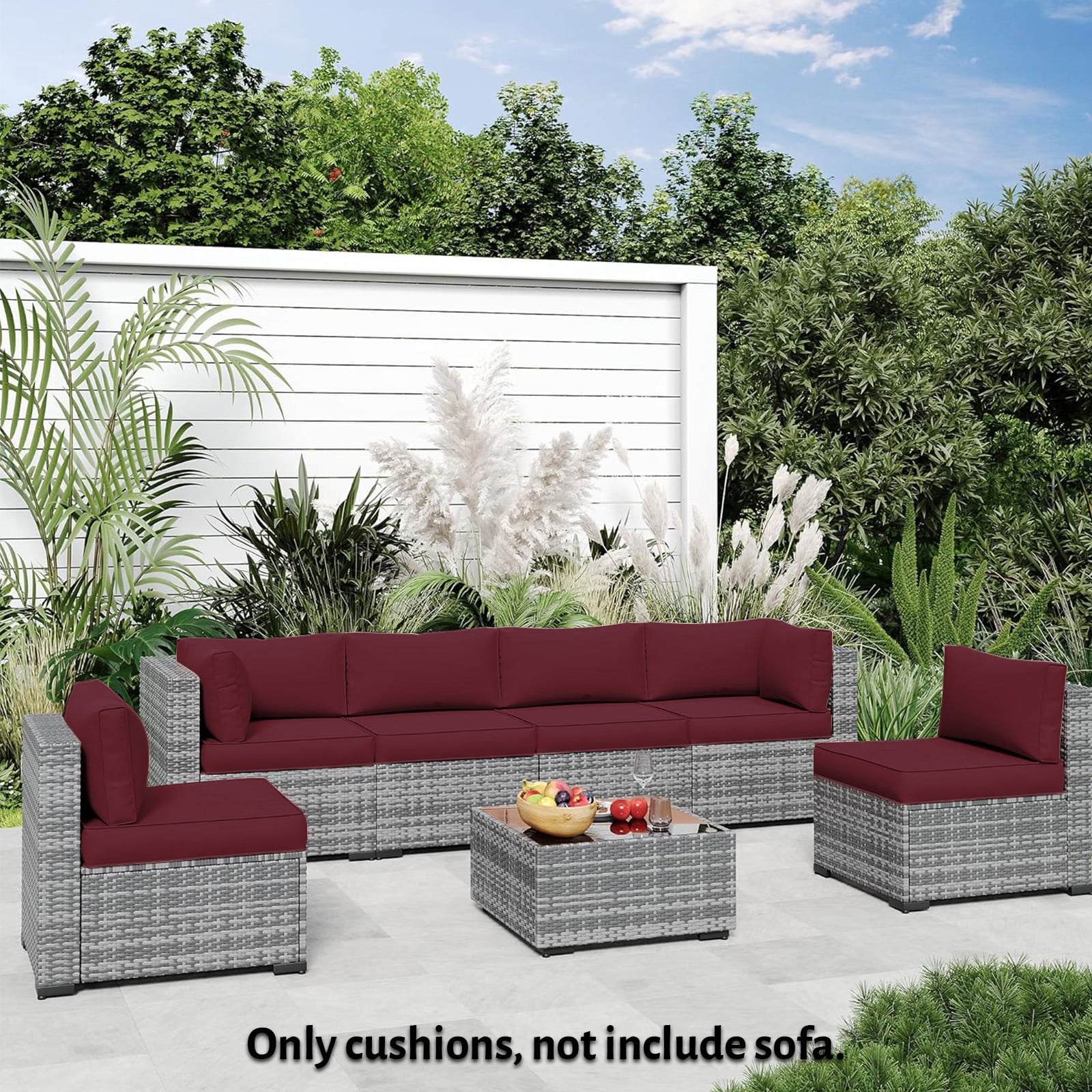HONEY HOME 14 Piece Patio sectional cushions relacement set, 4" Outdoor Furniture Couch Cushion Fits 6-Seat Sectional Rattan Conversation Set, Waterproof, Fade-Resist