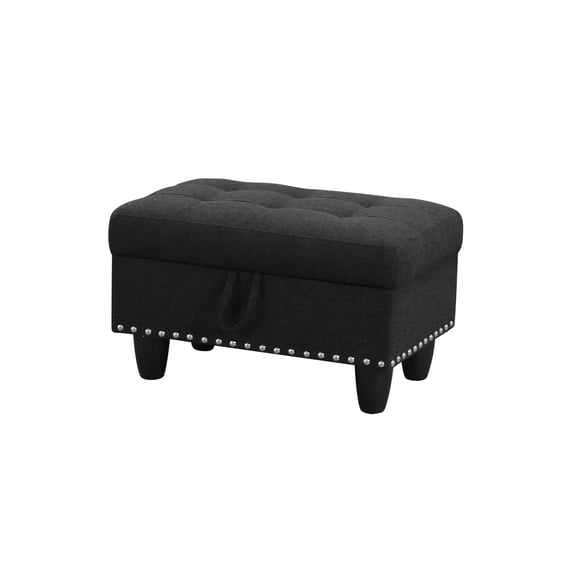 Black Grey Linen Storage Ottoman for Living Room Sofa