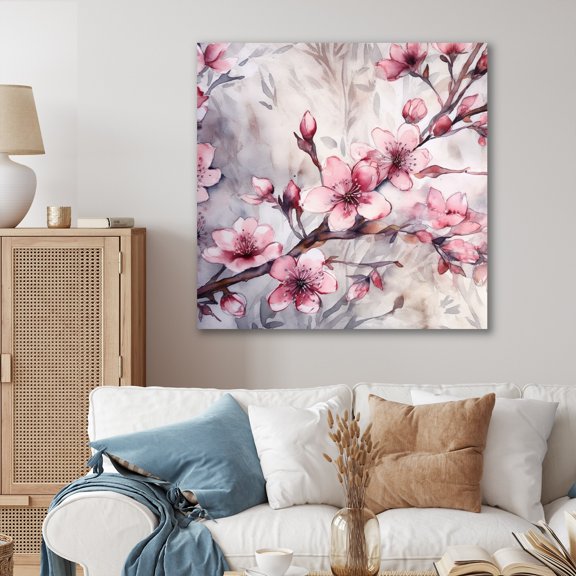 Designart "Blooming Cherry Blossom Pink I" Tree Cherry Blossom Metal Wall Art Prints