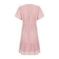thumbnail image 6 of vigerkar 2025 Women Summer Short Dress V Neck Short Sleeve A Line Hollow Out Lace Ruffle Cute Casual Beach Party Dresses Pink, XXL, 6 of 9