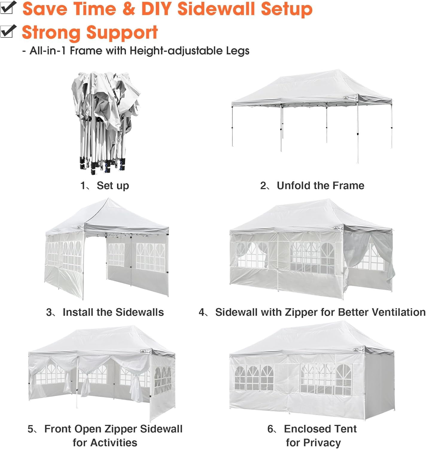 10'x20' Waterproof Ez Pop Up Canopy Tent Shelter, White
