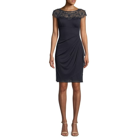 Badgley Mischka Cocktail Dress - Beaded Illusion Sheath Cocktail Dress