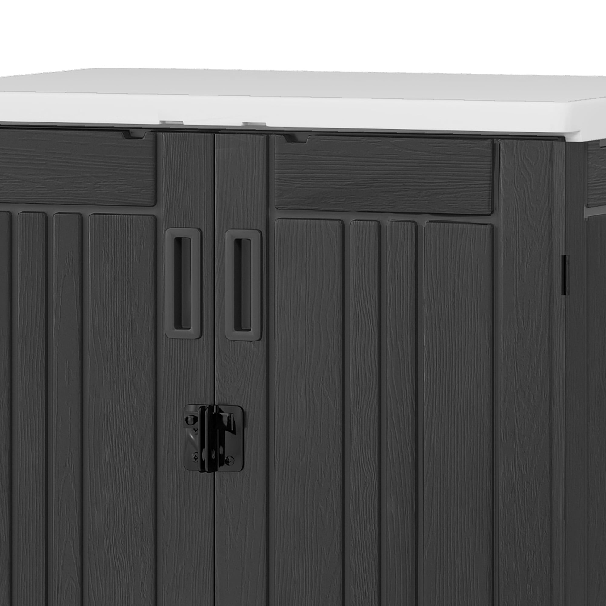 Dextrus Outdoor Storage Shed with 4 Shelves, Weatherproof Resin Storage with Lockable Lid, Dark Gray