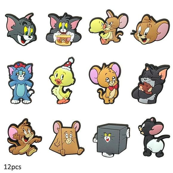 12 pack Jibbitz Charms for Crocs Clog Tom and Jerry Tuffy Cartoon Shoe Decoration Accessories