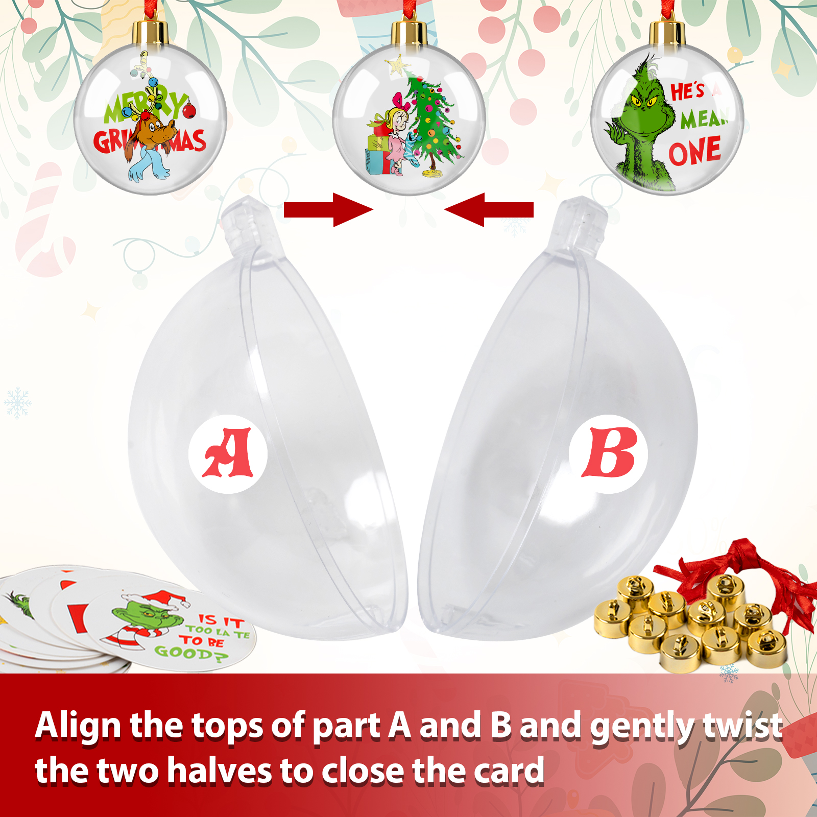 GuassLee 10-Pack Clear Acrylic Christmas Ball Ornaments photo 4