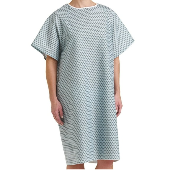 1 Patient Gown Blue w/ Snowflakes - One Size Fits Most - Back Tie Closures - 55/45 PolyCotton