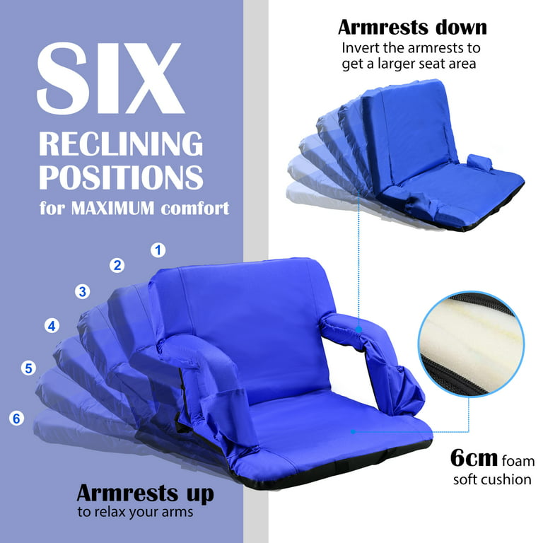 Stadium Bleacher Seat Bench Chair with Padded Reclining Cushion