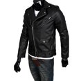 thumbnail image 3 of Spring Men's Long Sleeves Cable-stayed Zipper Leather Solid Color PU Coat, 3 of 5