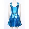 thumbnail image 3 of Zaldita Women Alien Costume Metallic Crop Tank Top Pleated Skirt with Headband Rave Outfit Halloween Blue B M, 3 of 6