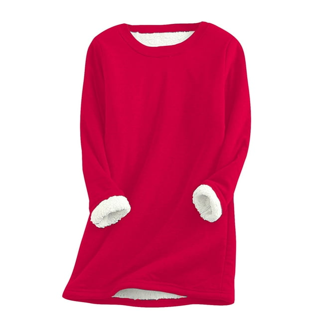 Chemise Thermique d'Hiver pour Femmes en Velours Manches Longues Décontractée Col Rond pour Temps Froid