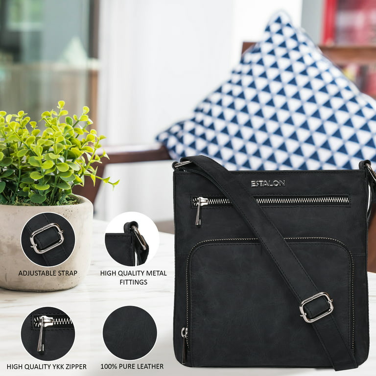 Estalon Crossbody Bags for Women - Real Leather Small Vintage Adjustable Shoulder  Bag (Crow) 