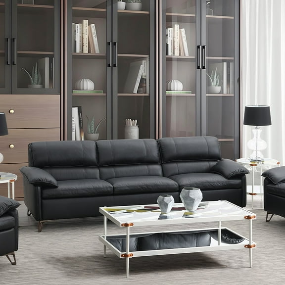ACME Eilene Contemporary Top Grain Leather Upholstered Sofa in Black