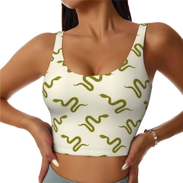 Fotbe Green Snake Sujetador Deportivo Largo sin Aros para Mujer con Almohadillas y Soporte Medio, Transpirable y Absorbente, Camiseta Tipo Chaleco o Tank Top-XX-Large