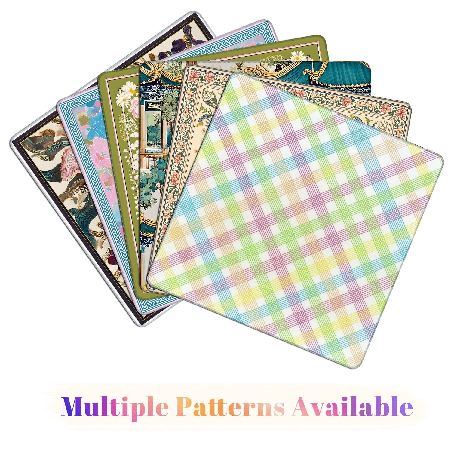 Mahjong Mat 31.5" x 31.5" Colorful Plaid Soft Pastel Hues Green Blue Purple Yellow Non-Slip Noise Reduction American Mahjong Tiles Table Cover for Dominoes Poker Card Board Games Gift