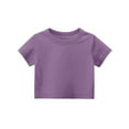 thumbnail image 4 of Inglocry Girls Summer Round Neck Short Sleeve Crop Tees Casual Loose Fit Tees Basic Tees Summer Tops For Teens Light Purple 1-2Y, 4 of 9