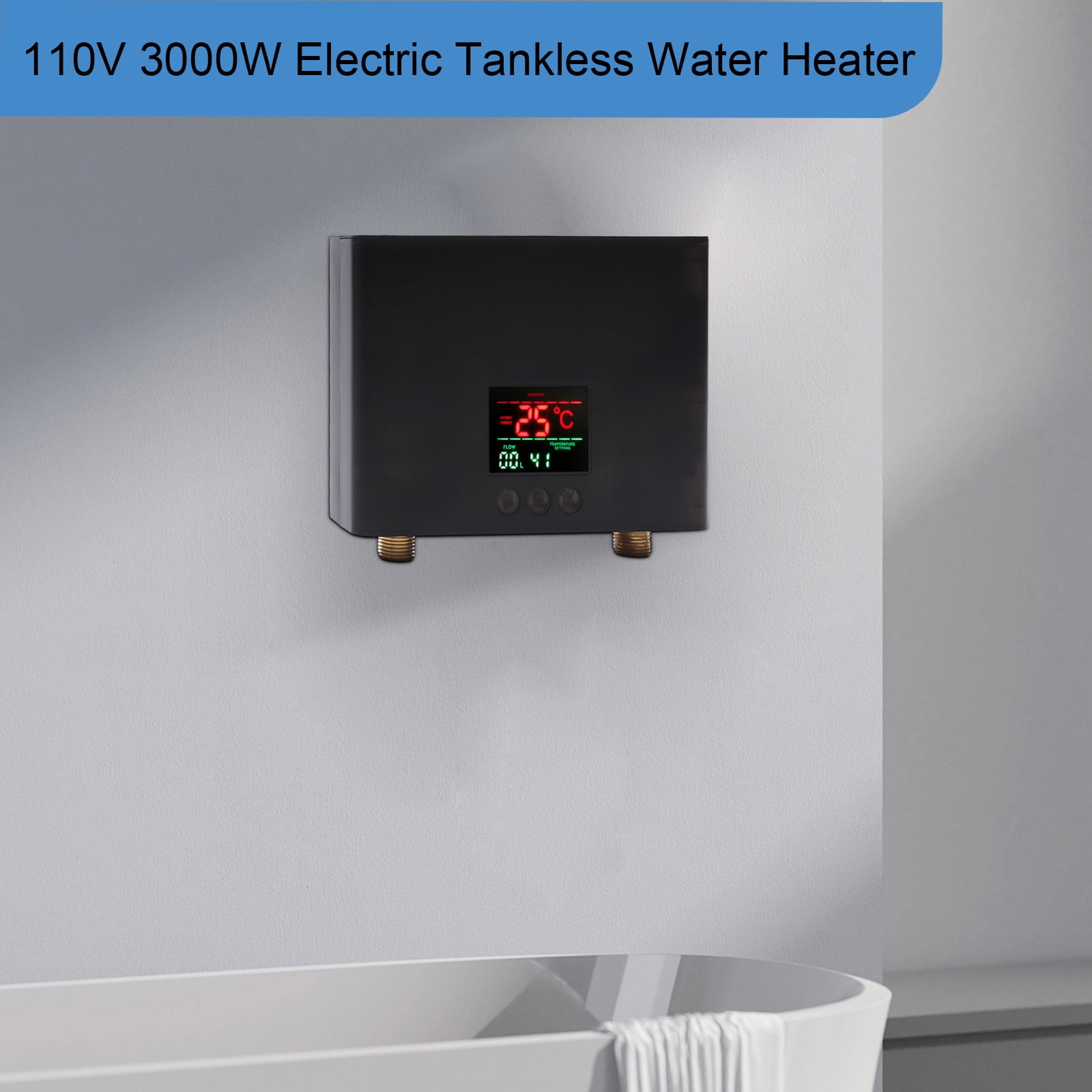 Miumaeov VElectric Water Heater,Mini Tankless Instant Hot Water Heater with LCD Display 110V 3000W Kitchen Under Sink Household