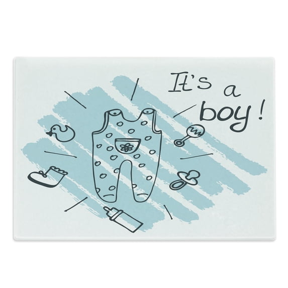 Gender Reveal Cutting Board, Its Boy Words Clothes Parenthood Theme Paintbrush Style Illustration, Decorative Tempered Glass Cutting and Serving Board, Large Size, Turquoise, by Ambesonne