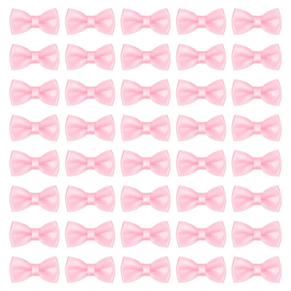50 Pcs Mini Ribbon Bow 0.8" Mini Fabric Satin Ribbon Flower Bows for Craft DIY Sewing Wedding Birthday Party, Pink