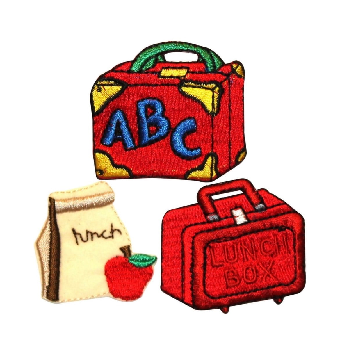 ID 0982ABC Set of 3 School Lunchbox Patches Box Sack Embroidered IronOn