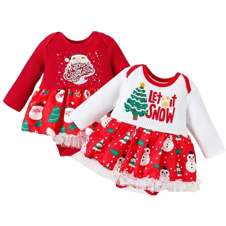 

Esaierr 0-18M Newborn Girls Christmas Clothes Dress Cotton Romper Jumpsuit Autumn Winter Cotton Long Sleeve Jumpsuit Casual Dress