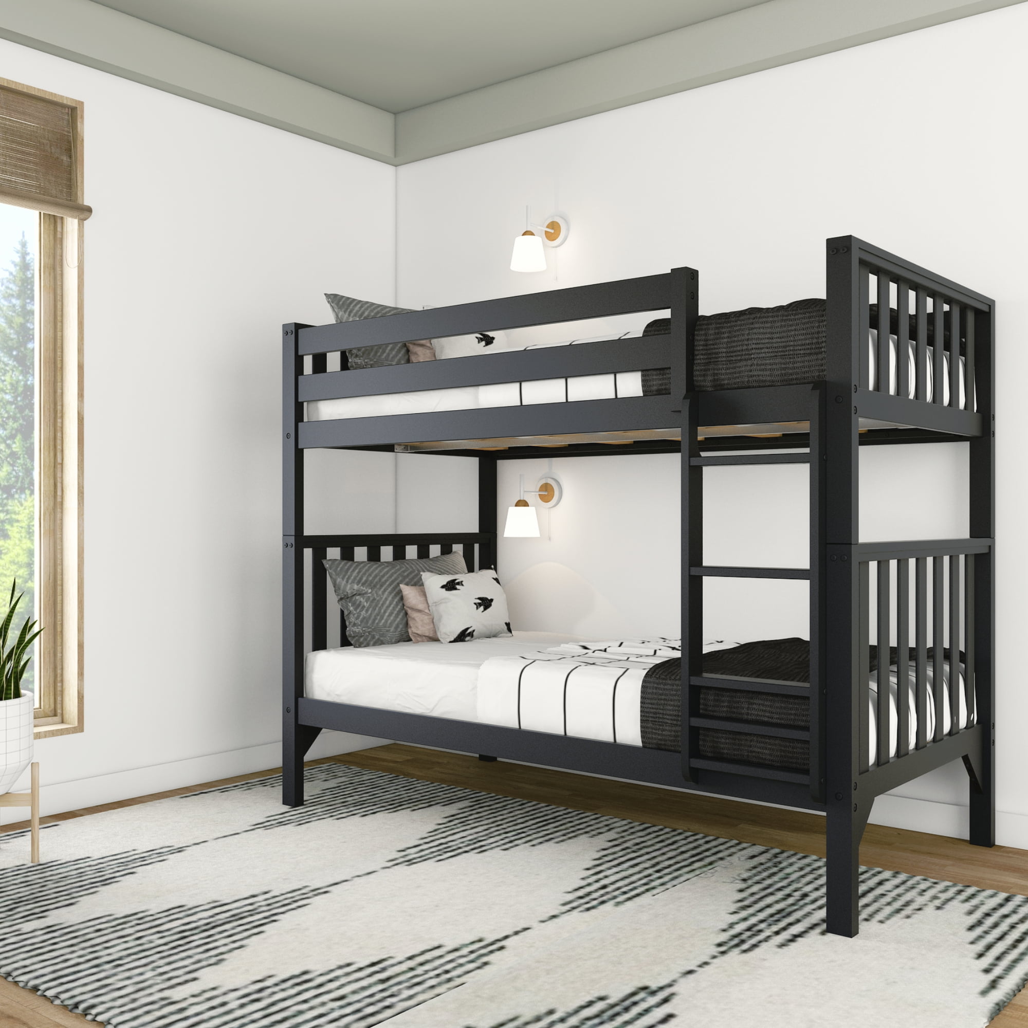 Max & Lily Bunk Bed, Scandinavian Twin Over Twin Solid Wood Bed Frame