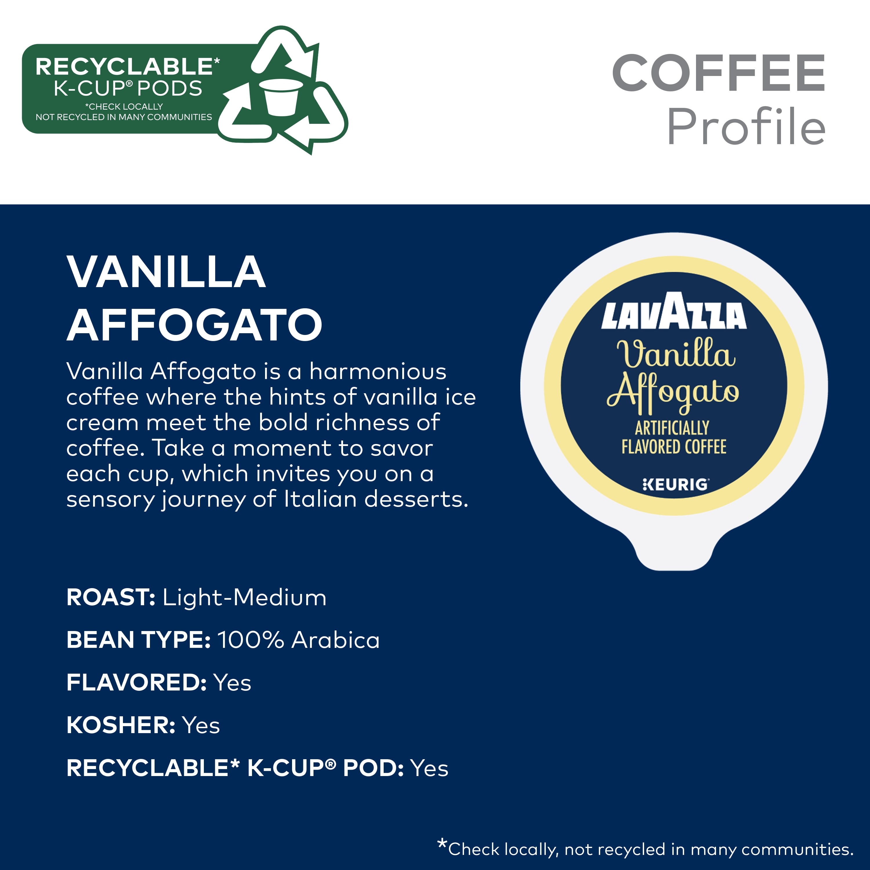 Lavazza Vanilla Affogato Keurig K-Cup® Pods, Light-Medium Roast, 100% Arabica (60 Pods)