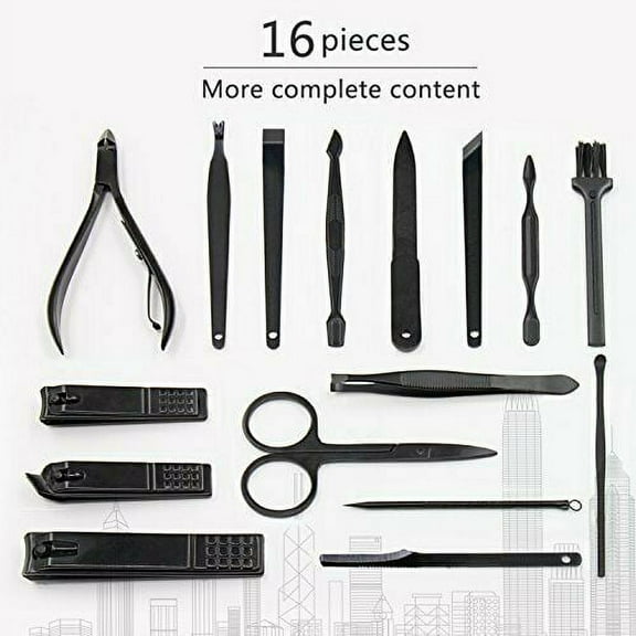 JT Manicure Set, Pedicure Kit, Nail Clippers, Professional Grooming Kit, Nail Tools 16 in 1 with a Black Travel Case