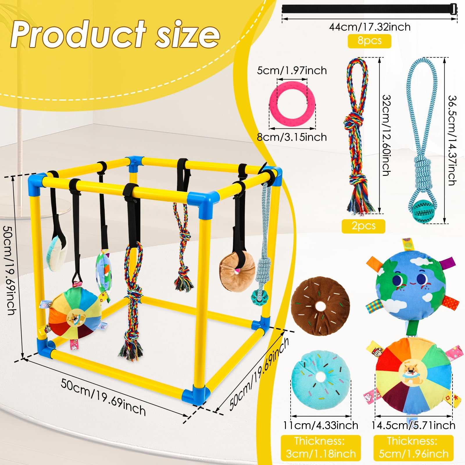 Threns Puppy Play Gym with 8 Hanging Toys,Removable Dog Enrichment Playground,Interactive Indoor Training Activity Center for Small Dogs