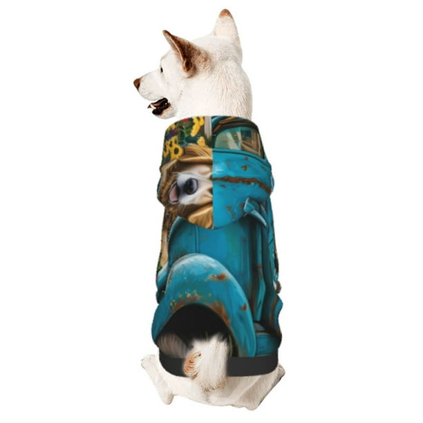 Balery Vintage Pickup Sunflower Dog Sudadera con Capucha para Perros Pequeños – Ropa para Mascotas, Disfraz para Perros y Gatos, Ideal para Fiestas y Cosplay-X-Large