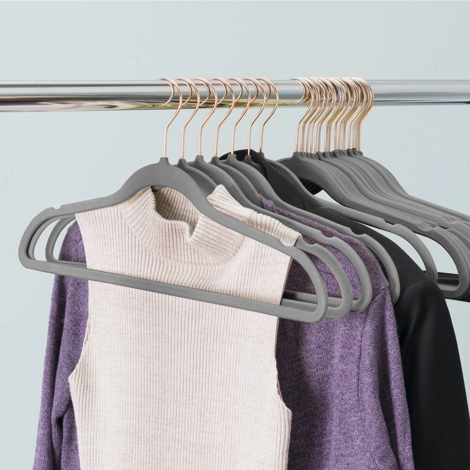 VECELO 25 Pack Velvet Non-Slip Heavy Duty Adult Hangers with 360° Swivel Hook, Ultra-Thin Space Saving Clothes Organizer for Coats Shirts Dresses Closet Storage-Grey