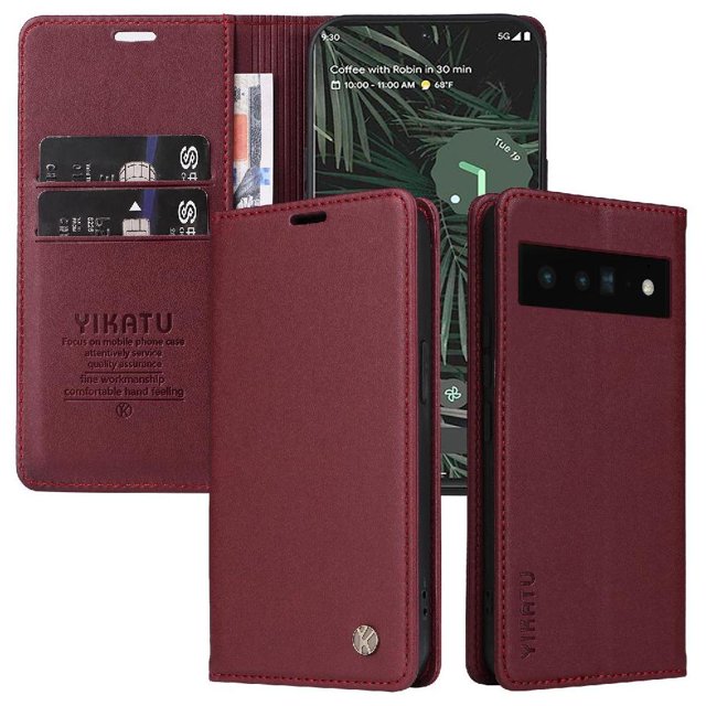 Funda para Google Pixel 6 Pro Estuche de Cuero PU Tipo Cartera con Ranuras para Tarjetas y Cierre Magnético