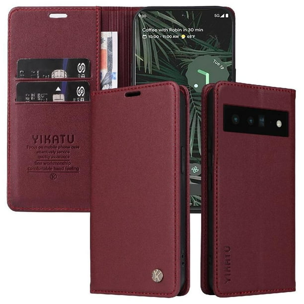 Funda para Google Pixel 6 Pro Estuche de Cuero PU Tipo Cartera con Ranuras para Tarjetas y Cierre Magnético