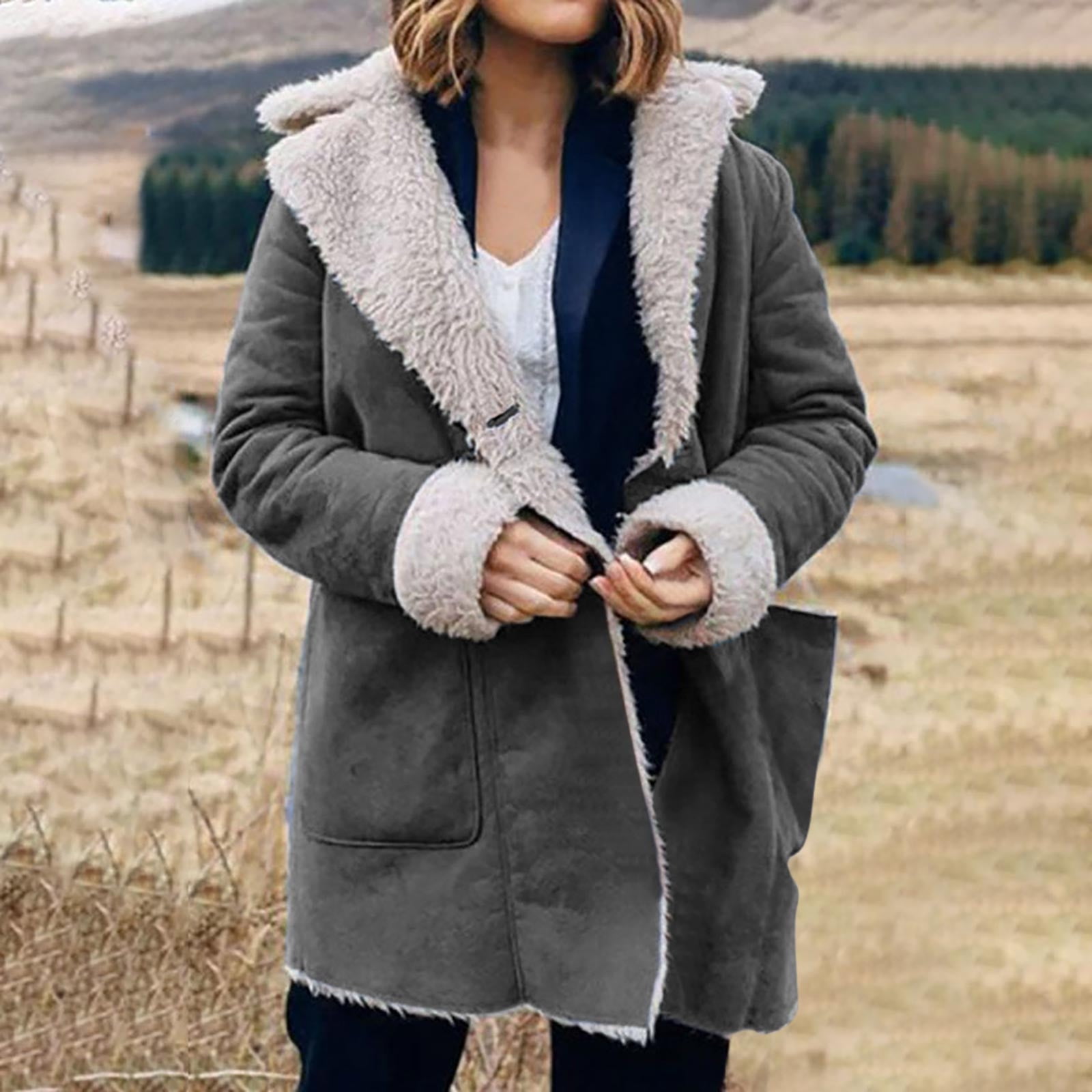 LOVZFMLL Jackets for Women Winter Warm Composite Button Lapel Collar Jacket Outwear Coat