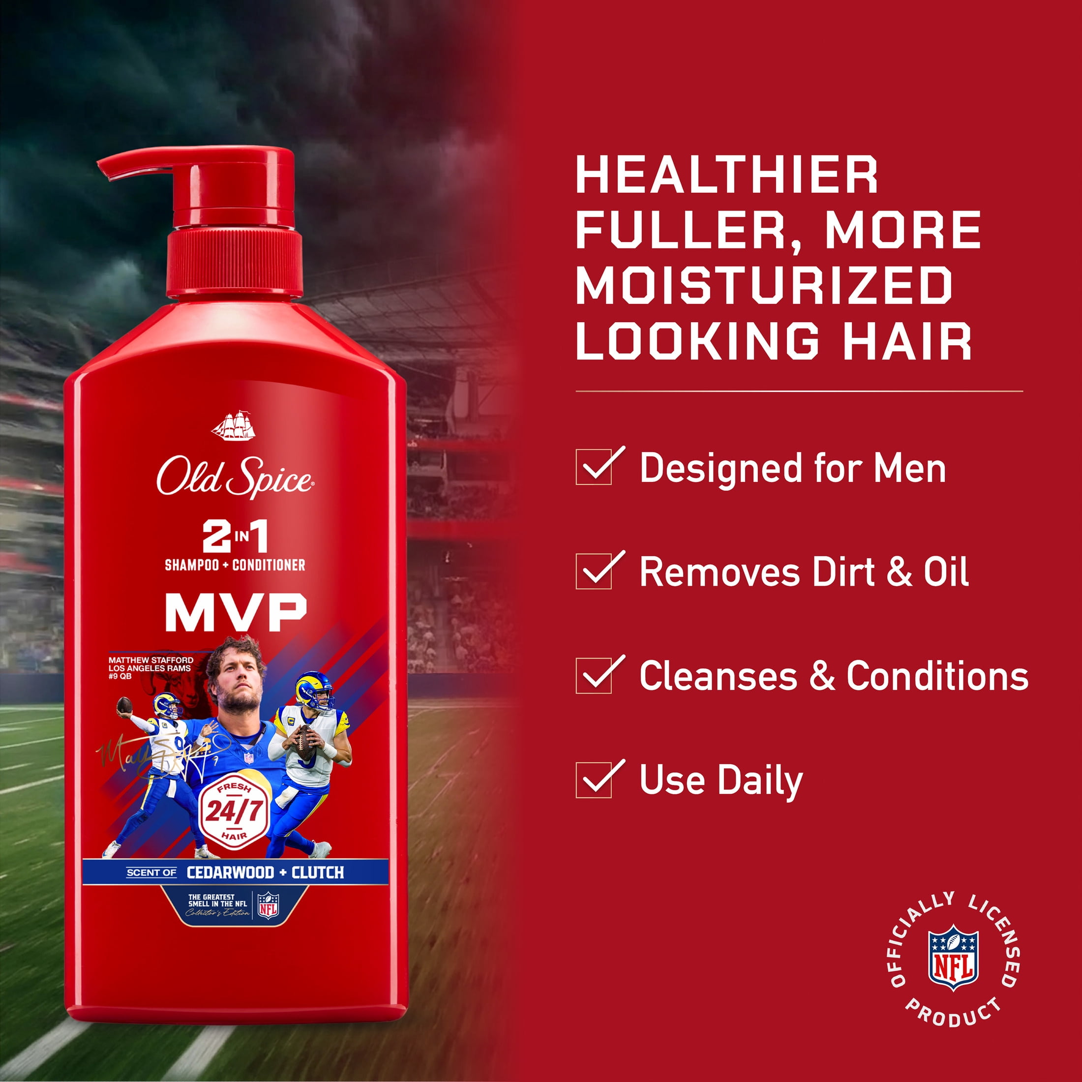 Old Spice 2 in 1 Mens Shampoo and Conditioner, Matt Stafford MVP, NFL Collection, 21.9 fl oz