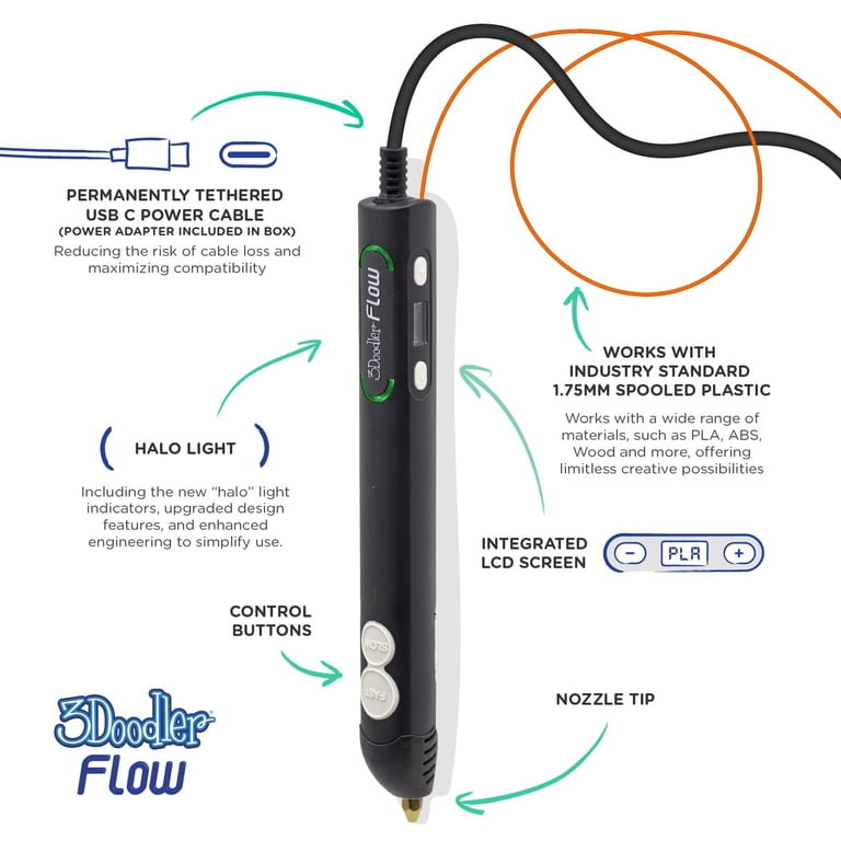 3Doodler Flow 3D Printing Pen for Teens Adults Creators, Includes