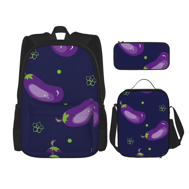 Balery Eggplant Mochila Escolar 3 en 1 para Niños - Mochila Resistente con Lonchera Térmica y Estuche - Mochila Escolar para Niños y Niñas