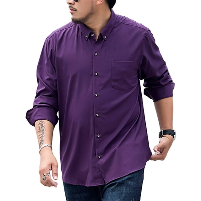 Innerwin Chemise Tunique Col à Revers Hommes Hauts Travail Boutonné Coupe Régulière Chemises Violet 225/160cm