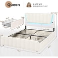 thumbnail image 6 of Queen Size Bed Frame with Storage Drawers and LED Lights, Upholstered Platform Bed, Adjustable Headboard Height, No Box Spring Required, Cream White, 6 of 8