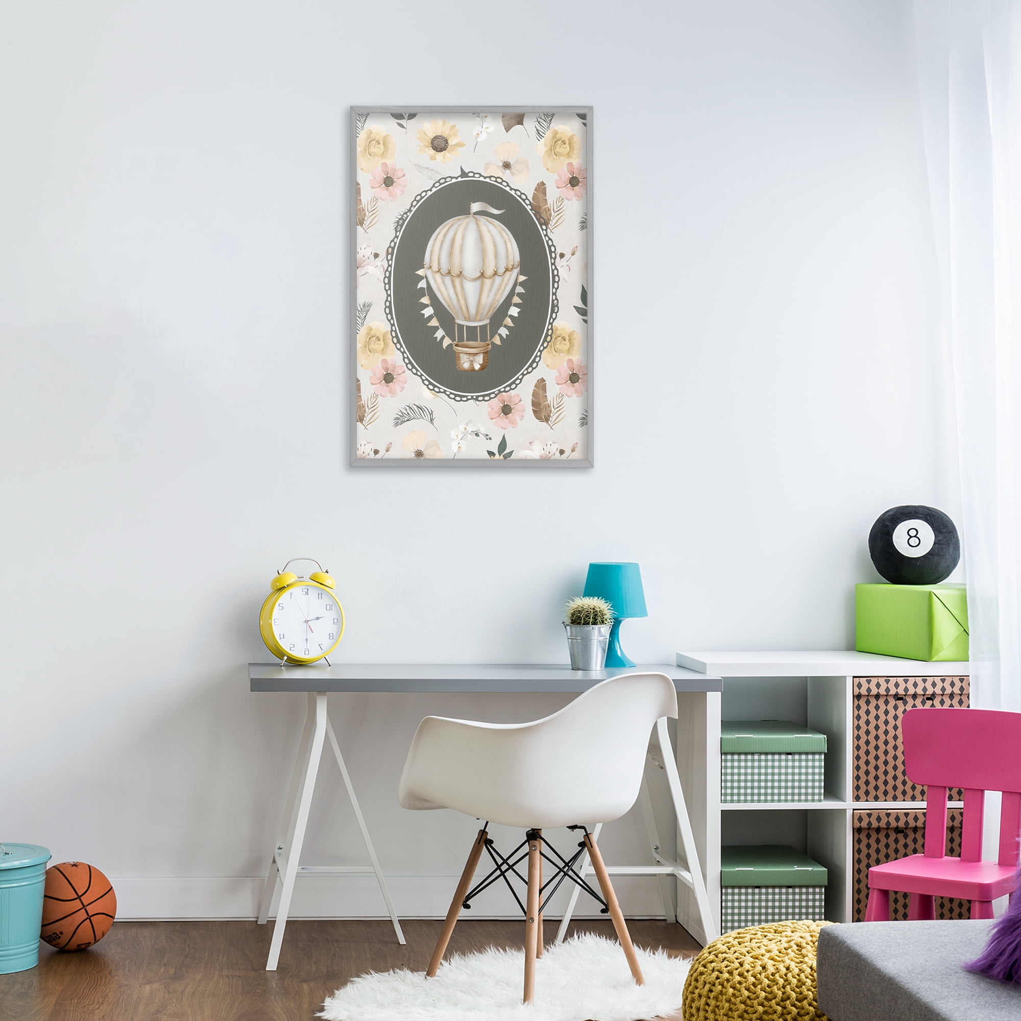 Stupell Industries Sunnyside Balloon over Florals Gray Framed Giclee Art, design by Ink Drop Loft