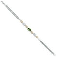 thumbnail image 3 of 925 Silver and 10K Yellow Gold Green Tourmaline and White Moissanite and White Lab Grown Diamond Bracelet for Women (1.76 Cttw, Gemstone October Birthstone, Oval, Wheat Chain, 7 inches), 3 of 5