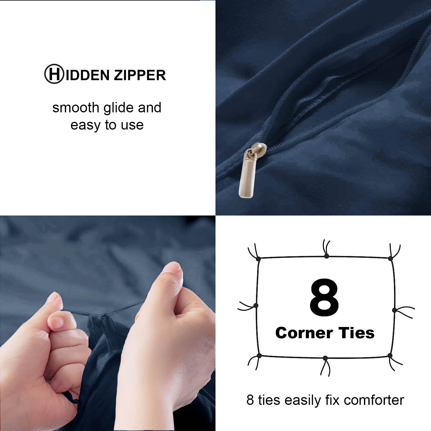 SORMAG Duvet Cover Set Soft Washed Microfiber Duvet Cover 3 Pieces Queen Navy Blue