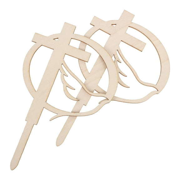 Masteelf  2 Pcs Baptism Cake Topper Birthday Cupcake Decors Decorating Baby Beige