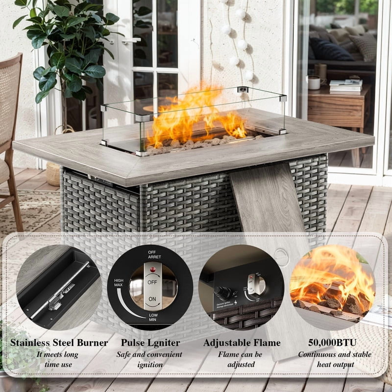PARKWELL 6 Piece Outdoor Patio Furniture Set with Fire Pit Table,All-Weather Conversation Set with Swivel Glider Chair,7-Seat Patio Fire Pit Seating Sets for Backyard Gatherings, Gray/Gray