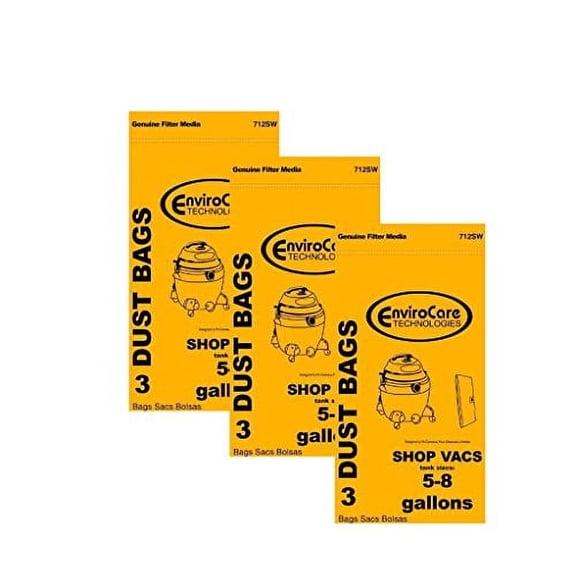 9 ShopVac Type E 3-5 Gallon Wet/Dry Shop Vac Vacuum Bags 9066100