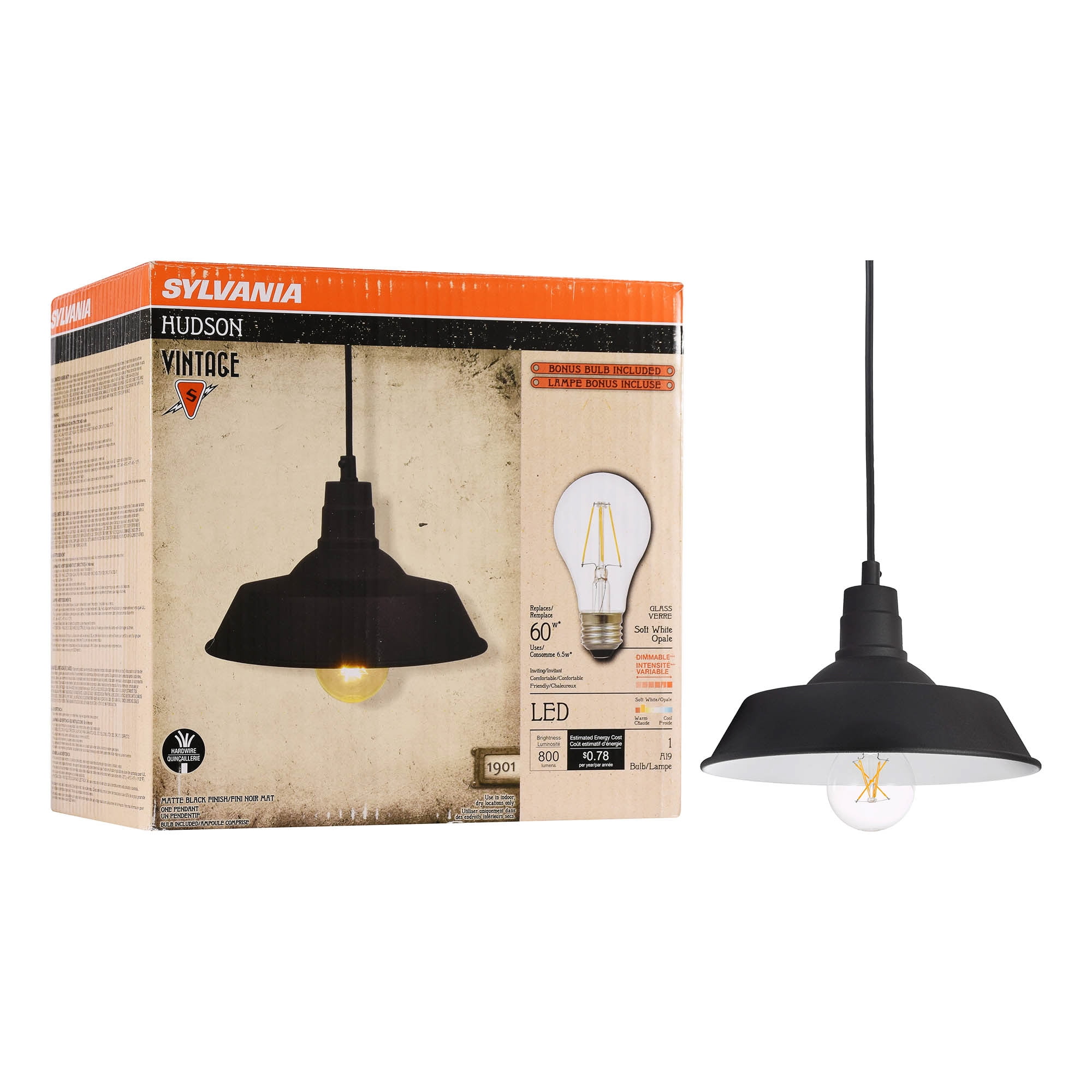 Sylvania Black Pendant Ceiling Light Fixture Kit with LED Light bulb