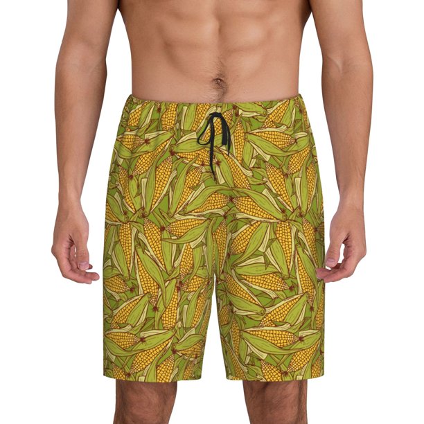 Balery Corn 6 Pantalones cortos de pijama de punto de algodón para hombre con cinturilla y bolsillos-Large
