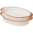 thumbnail image 1 of LEETOYI Ceramic Small Oval Au Gratin Pans,Set of 2 Baking Dish Set for 1 or 2 person servings, Bakeware with Double Handle for Kitchen and Home (White/Brown), 1 of 8