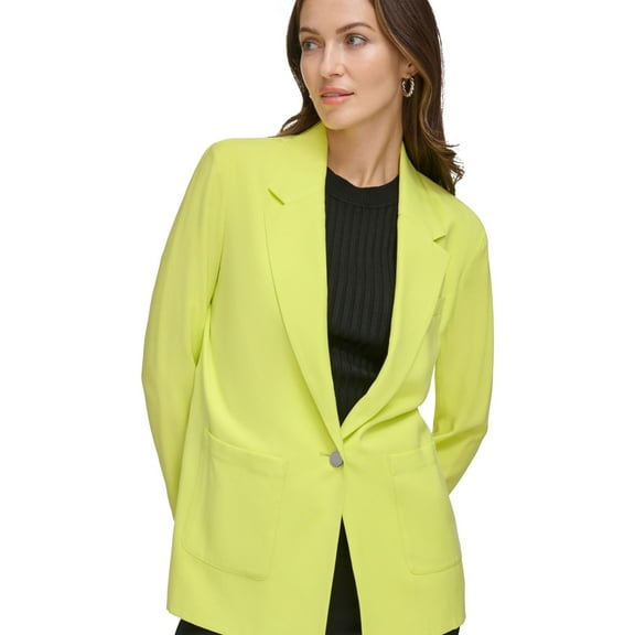 DKNY Womens Patch Pocket One Button Blazer Jacket, Yellow, Medium