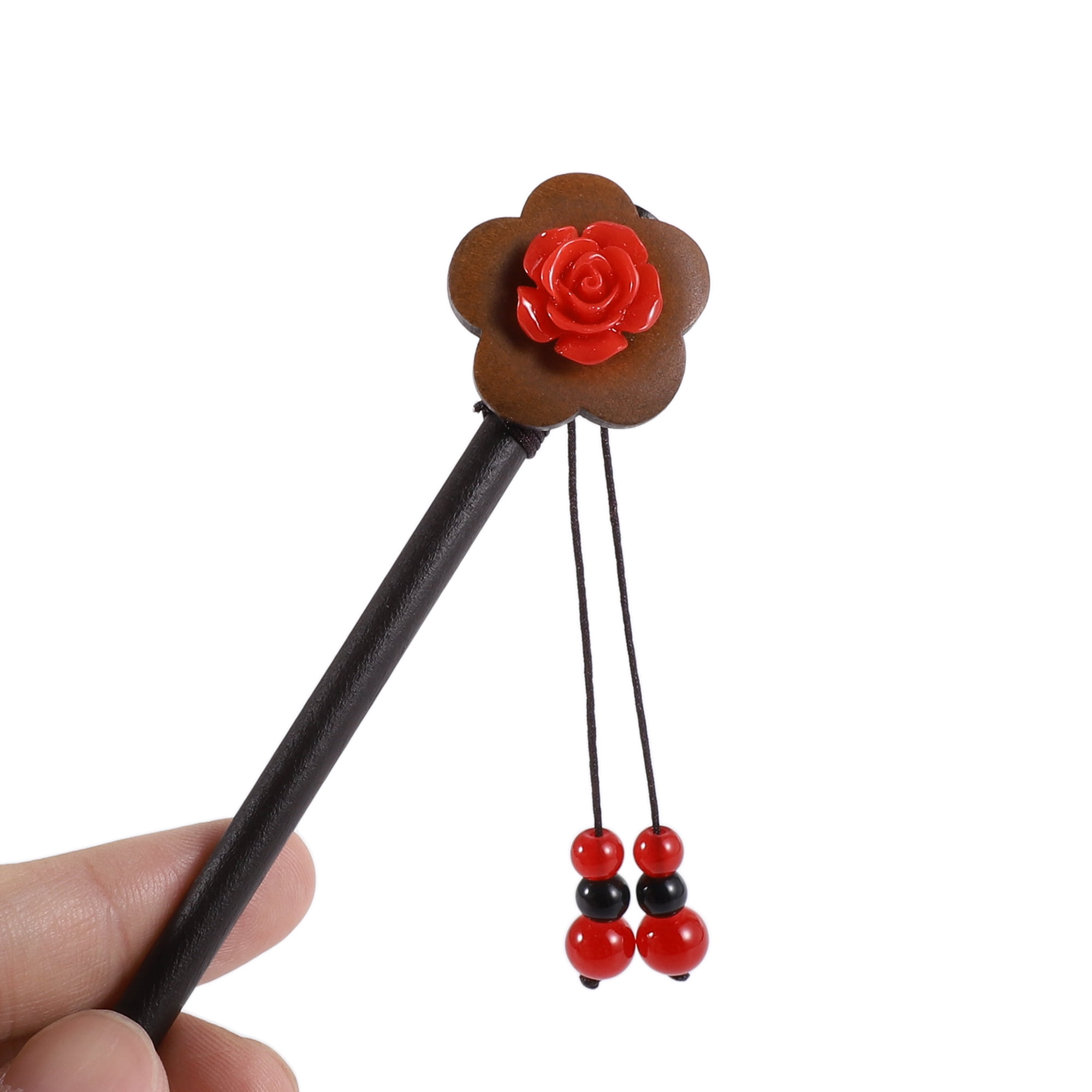 Unique Bargains Hair Chopstick for Women Black Red 1 Pc [Flowers]