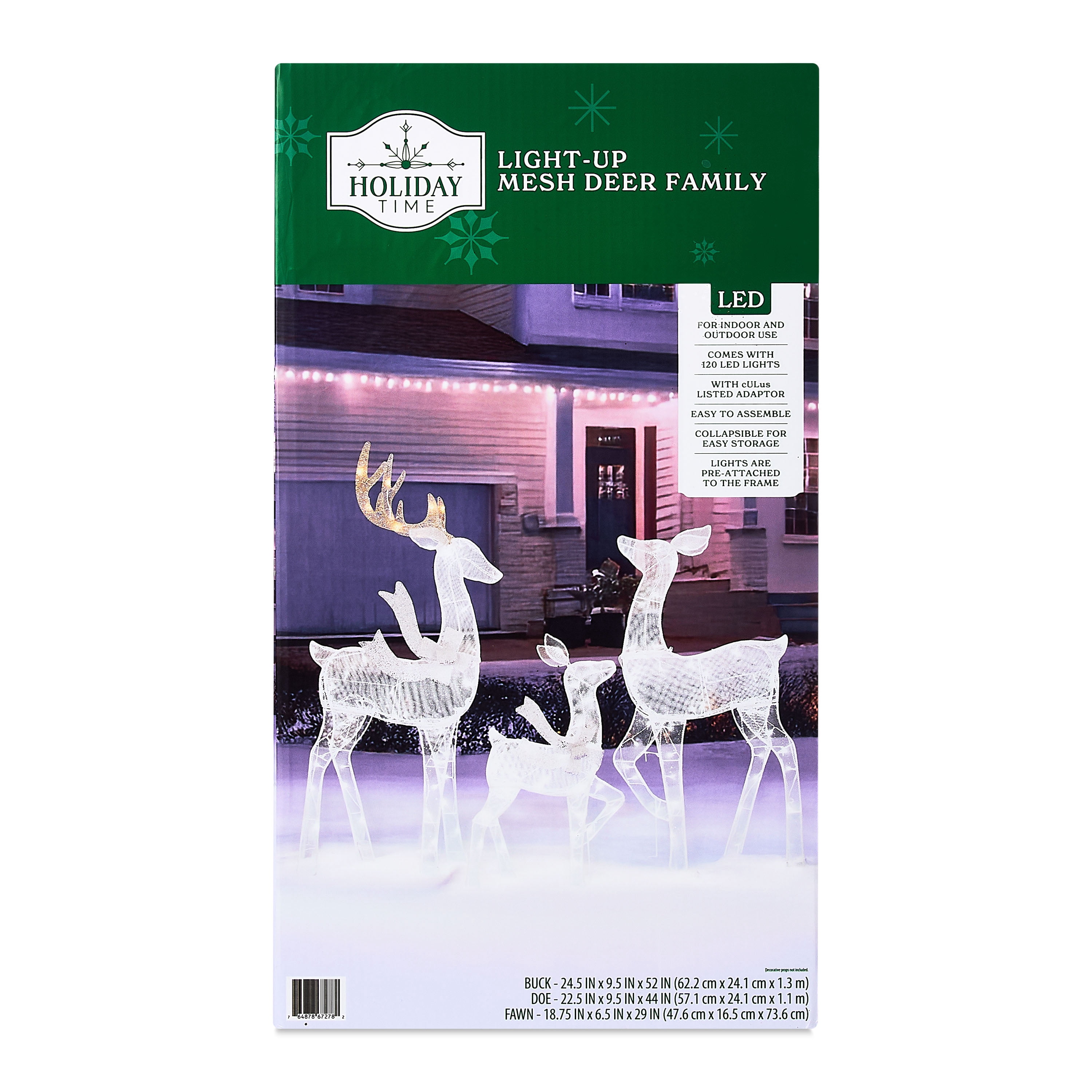 Indoor/Outdoor Light-Up Mesh Deer Family Christmas Decoration with 120 LED Lights, Cool White, Set of 3, by Holiday Time